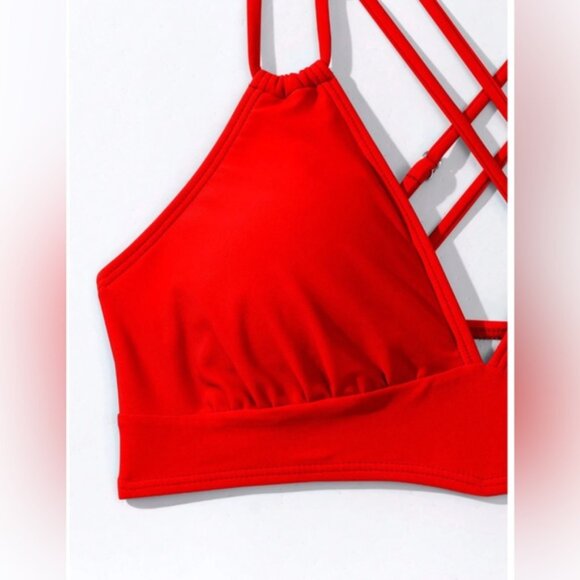 Red Hollow Out Detail Bikini Bathing Suit - Picture 6 of 9